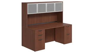 Stand-Alone Desks with Hutch PBD Furniture Desk 71in W x 30in D with Double Pedestal and Hutch with 4 Glass Doors