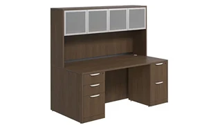 Stand-Alone Desks with Hutch PBD Furniture Desk 60in W x 24in D with Double Pedestal and Hutch with 4 Glass Doors