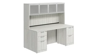 Stand-Alone Desks with Hutch PBD Furniture Desk 71in W x 24in D with Double Pedestal and Hutch with 4 Glass Doors