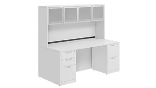 Stand-Alone Desks with Hutch PBD Furniture Desk 60in W x 30in D with Double Pedestal and Hutch with 4 Glass Doors