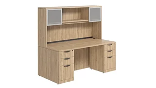 Stand-Alone Desks with Hutch PBD Furniture Desk 60in W x 30in D with Double 3 Drawer Pedestals and Hutch with 2 Glass Doors
