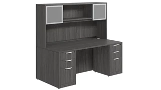 Stand-Alone Desks with Hutch PBD Furniture Desk 71in W x 30in D with Double 3 Drawer Pedestals and Hutch with 2 Glass Doors
