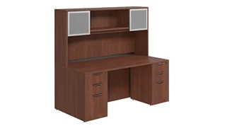 Stand-Alone Desks with Hutch PBD Furniture Desk 66in W x 30in D with Double 3 Drawer Pedestals and Hutch with 2 Glass Doors