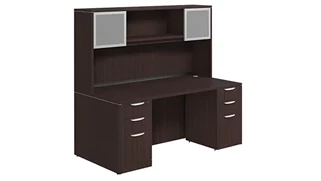 Stand-Alone Desks with Hutch PBD Furniture Desk 71in W x 36in D with Double 3 Drawer Pedestals and Hutch with 2 Glass Doors