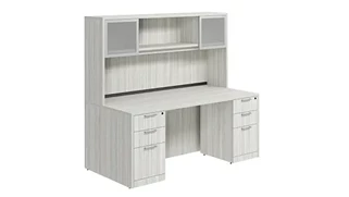 Stand-Alone Desks with Hutch PBD Furniture Desk 66in W x 24in D with Double 3 Drawer Pedestals and Hutch with 2 Glass Doors
