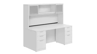 Stand-Alone Desks with Hutch PBD Furniture Desk 71in W x 24in D with Double 3 Drawer Pedestals and Hutch with 2 Glass Doors
