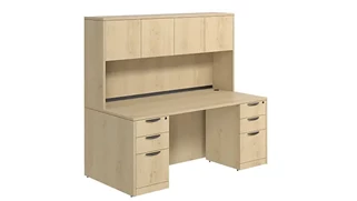 Stand-Alone Desks with Hutch PBD Furniture Desk 66in W x 24in D with Double 3 Drawer Pedestals and Wood Hutch with 4 Doors