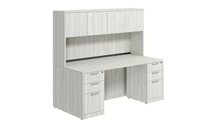Stand-Alone Desks with Hutch PBD Furniture Desk 66in W x 30in D with Double 3 Drawer Pedestals and Wood Hutch with 4 Doors