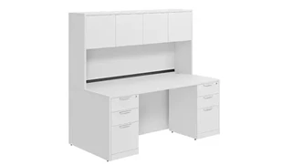 Stand-Alone Desks with Hutch PBD Furniture Desk 71in W x 30in D with Double 3 Drawer Pedestals and Wood Hutch with 4 Doors