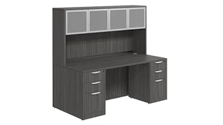 Stand-Alone Desks with Hutch PBD Furniture Desk 66in W x 24in D with Double 3 Drawer Pedestals and Hutch with 4 Glass Doors