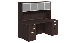 Stand-Alone Desks with Hutch PBD Furniture Desk 71in W x 24in D with Double 3 Drawer Pedestals and Hutch with 4 Glass Doors