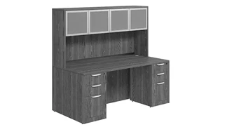Stand-Alone Desks with Hutch PBD Furniture Desk 71in W x 36in D with Double 3 Drawer Pedestals and Hutch with 4 Glass Doors