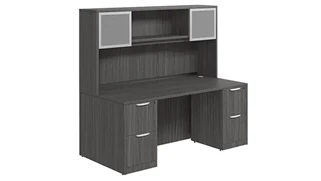 Stand-Alone Desks with Hutch PBD Furniture Desk 66in W x 24in D with Double 2 Drawer Pedestals and Hutch with 2 Glass Doors