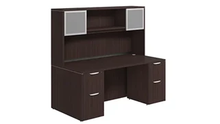 Stand-Alone Desks with Hutch PBD Furniture Desk 71in W x 24in D with Double 2 Drawer Pedestals and Hutch with 2 Glass Doors