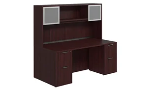 Stand-Alone Desks with Hutch PBD Furniture Desk 60in W x 30in D with Double 2 Drawer Pedestals and Hutch with 2 Glass Doors