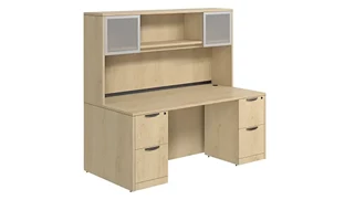 Stand-Alone Desks with Hutch PBD Furniture Desk 66in W x 30in D with Double 2 Drawer Pedestals and Hutch with 2 Glass Doors