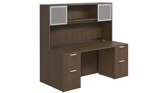 Stand-Alone Desks with Hutch PBD Furniture Desk 71in W x 30in D with Double 2 Drawer Pedestals and Hutch with 2 Glass Doors