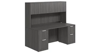 Stand-Alone Desks with Hutch PBD Furniture Desk 66in W x 30in D with Double 2 Drawer Pedestals and Wood Hutch with 4 Doors