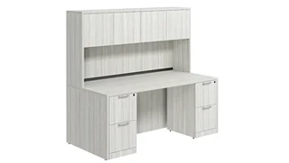 Stand-Alone Desks with Hutch PBD Furniture Desk 60in W x 24in D with Double 2 Drawer Pedestals and Wood Hutch with 4 Doors