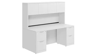 Stand-Alone Desks with Hutch PBD Furniture Desk 66in W x 24in D with Double 2 Drawer Pedestals and Wood Hutch with 4 Doors