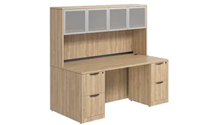 Stand-Alone Desks with Hutch PBD Furniture Desk 71in W x 30in D with Double 2 Drawer Pedestals and Hutch with 4 Glass Doors
