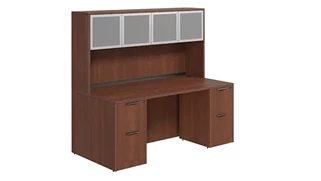 Stand-Alone Desks with Hutch PBD Furniture Desk 71in W x 36in D with Double 2 Drawer Pedestals and Hutch with 4 Glass Doors
