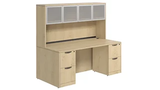 Stand-Alone Desks with Hutch PBD Furniture Desk 60in W x 24in D with Double 2 Drawer Pedestals and Hutch with 4 Glass Doors