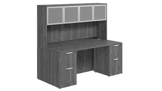Stand-Alone Desks with Hutch PBD Furniture Desk 71in W x 24in D with Double 2 Drawer Pedestals and Hutch with 4 Glass Doors