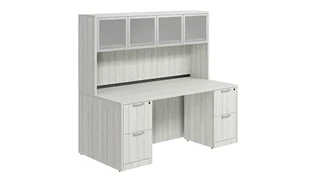 Stand-Alone Desks with Hutch PBD Furniture Desk 60in W x 30in D with Double 2 Drawer Pedestals and Hutch with 4 Glass Doors