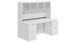 Stand-Alone Desks with Hutch PBD Furniture Desk 66in W x 30in D with Double 2 Drawer Pedestals and Hutch with 4 Glass Doors