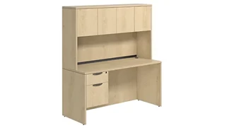 Stand-Alone Desks with Hutch PBD Furniture Desk 71in W x 24in D with Hanging Pedestal and Wood Hutch with 4 Doors