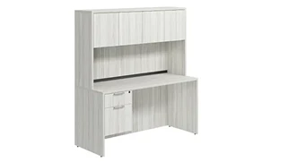 Stand-Alone Desks with Hutch PBD Furniture Desk 71in W x 30in D with 1 Hanging Pedestal and Wood Hutch with 4 Doors