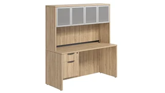 Stand-Alone Desks with Hutch PBD Furniture Desk 60in W x 24in D with 1 Hanging Pedestal and Hutch with 4 Glass Doors
