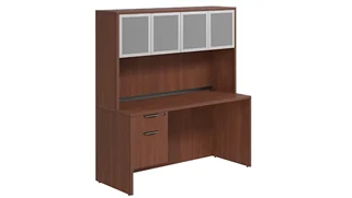 Stand-Alone Desks with Hutch PBD Furniture Desk 66in W x 24in D with 1 Hanging Pedestal and Hutch with 4 Glass Doors