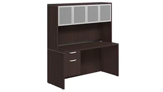 Stand-Alone Desks with Hutch PBD Furniture Desk 60in W x 30in D with 1 Hanging Pedestal and Hutch with 4 Glass Doors