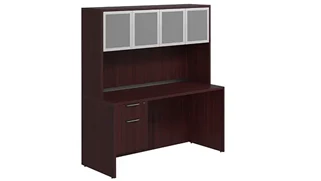 Stand-Alone Desks with Hutch PBD Furniture Desk 66in W x 30in D with 1 Hanging Pedestal and Hutch with 4 Glass Doors