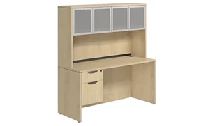Stand-Alone Desks with Hutch PBD Furniture Desk 71in W x 30in D with 1 Hanging Pedestal and Hutch with 4 Glass Doors