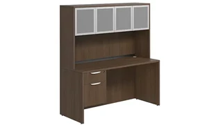 Stand-Alone Desks with Hutch PBD Furniture Desk 71in W x 36in D with 1 Hanging Pedestal and Hutch with 4 Glass Doors