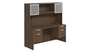 Stand-Alone Desks with Hutch PBD Furniture Desk 71in W x 30in D with Double Hanging Pedestals and Hutch with 2 Glass Doors