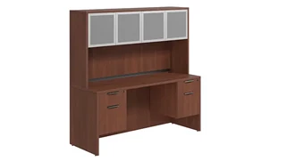 Stand-Alone Desks with Hutch PBD Furniture Desk 71in W x 36in D with Double Hanging Pedestals and Hutch with 4 Glass Doors