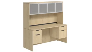 Stand-Alone Desks with Hutch PBD Furniture Desk 60in W x 24in D with Double Hanging Pedestals and Hutch with 4 Glass Doors