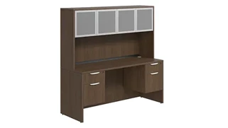 Stand-Alone Desks with Hutch PBD Furniture Desk 66in W x 24in D with Double Hanging Pedestals and Hutch with 4 Glass Doors