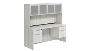 Stand-Alone Desks with Hutch PBD Furniture Desk 60in W x 30in D with Double Hanging Pedestals and Hutch with 4 Glass Doors