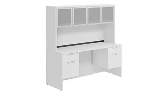 Stand-Alone Desks with Hutch PBD Furniture Desk 66in W x 30in D with Double Hanging Pedestals and Hutch with 4 Glass Doors