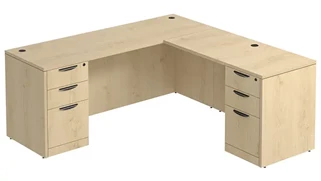 L Shaped Double Pedestal Desks PBD Furniture L-Desk 71in W x 66in D with Double 3 Drawer Pedestals
