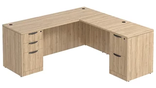 L Shaped Double Pedestal Desks PBD Furniture L-Desk 66in W x 66in D with 2 and 3 Drawer Pedestals