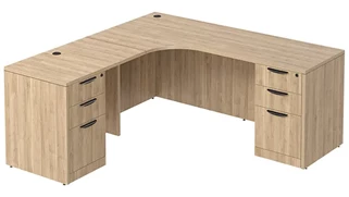 L Shaped Desk Shells PBD Furniture L-Desk Shell 66in W x 60in D with Double 3 Drawer Pedestals and Slim Depth