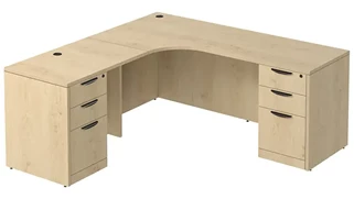 L Shaped Desk Shells PBD Furniture L-Desk Shell 71in W x 60in D with Double 3 Drawer Pedestals and Slim Depth