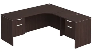 L Shaped Double Pedestal Desks PBD Furniture L-Desk 66in W x 60in D with Double Hanging Pedestals and Slim Depth