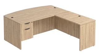 L Shaped Single Pedestal Desks PBD Furniture Bow-Front L-Desk 66in W x 84in D with Hanging Pedestal